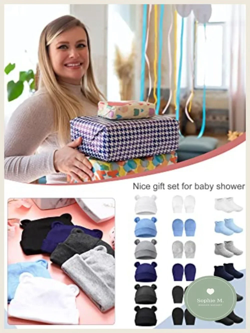 6 Pack Newborn Baby Hat Set with Mittens and Socks Cotton